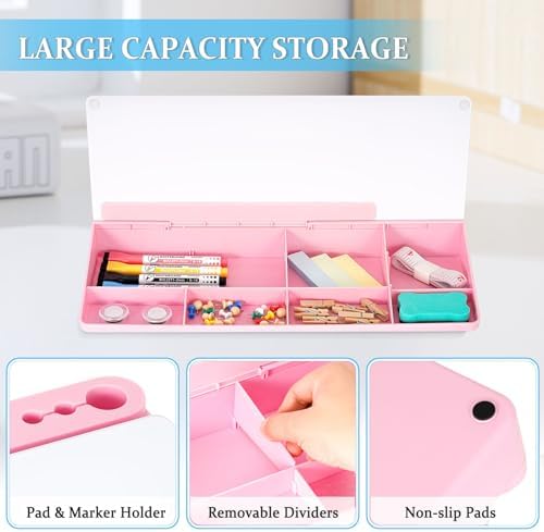 DOLLAR BOSS Glass Desk Whiteboard Small Dry Erase Board, Pink