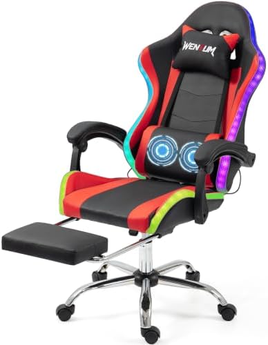 RGB Gaming Chair with Massage, Black/Red
