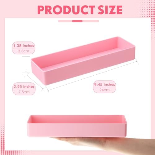 Teling 12 Pcs Pink Plastic Desk Drawer Organizer Pen Tray Shallow