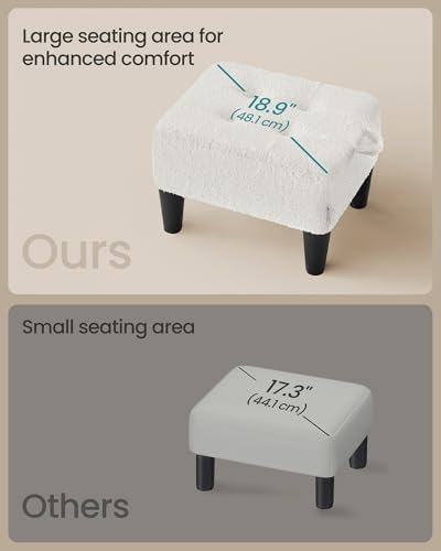 SONGMICS Foot Stool, Small Teddy Fleece Ottoman with Thick Cushion