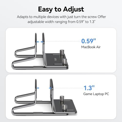 TECKNET Vertical Laptop Stand, Adjustable Aluminum Laptop Stand (Fits Up to 17.3"), Space-Saving Vertical Stand with Non-Slip & Scratch-Resistant Silicone, Compatible with MacBook Pro/Air, Dell, HP