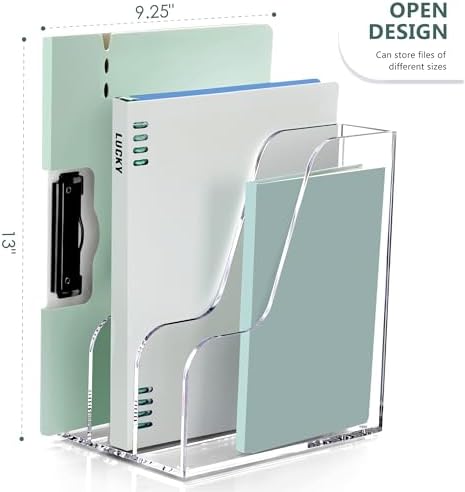 SANRUI Clear Vertical Magazine File Holder, Acrylic Desk Organizer and Storage Bins Holding for Magazines Binders, Notebooks, Envelopes A4 Folder Binder Holders Sorter, 3 Compartments