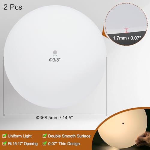 PATIKIL Lampshade Diffuser, 2 Pcs 14.5" Diameter with 3/8" Center Hole Round Diffuser 1.7mm Thick for Drum Lampshades Pendants Light Fits 15-17" Openings, Translucent White