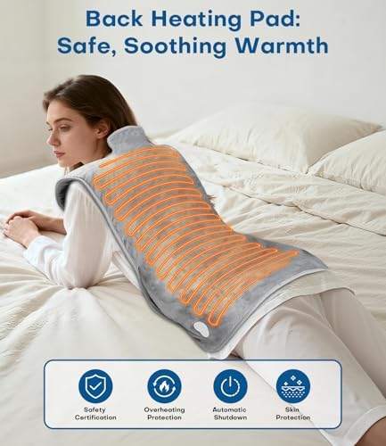 Heating Pad for Back Pain Relief, 22”x 37” Large Electric Heat Pad for Neck, Shoulders & Back, 6 Heat Settings & 4 Auto Shut-Off Timers, ETL Certified, Gifts for Women Men Mom Dad (Gray)