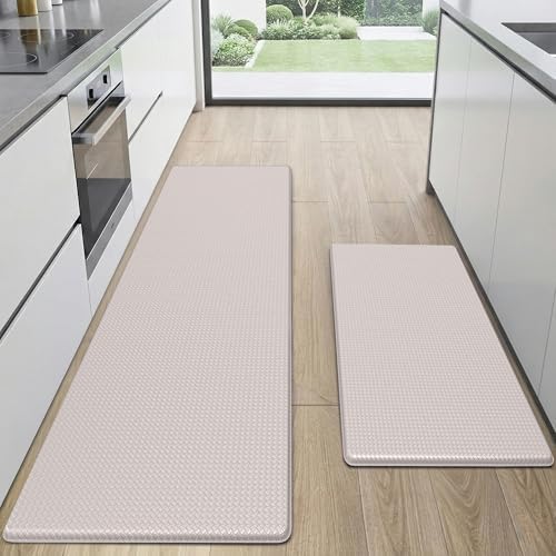 Kitchen Mats for Floor, [2PCS] Anti-Fatigue Kitchen Rugs, Ivory