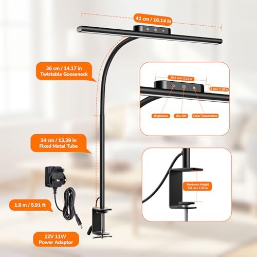 Lepro Led Desk Lamp for Home Office, Desk Light with Clamp, 11W 700LM Black