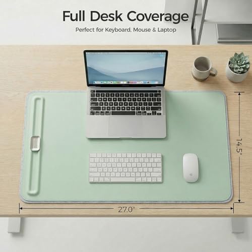 Premium Double-Sided Faux Leather Desk Pad – Non-Slip, Waterproof, with Magnetic Cable Organizer & File Storage – Designed for Offices & Creative Spaces – Durable & Easy to Clean（Green）