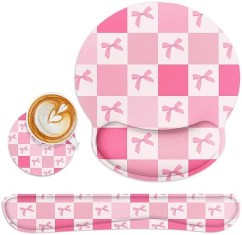 Britimes Ergonomic Mouse Pad Set with Wrist Rest, Pink Bow