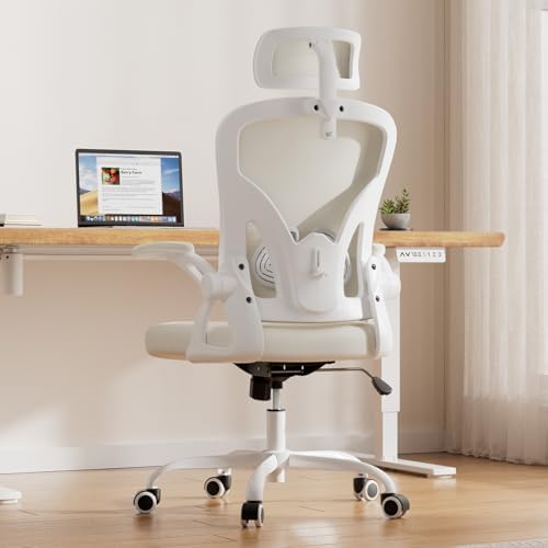 Farini Ergonomic Office Chairs with Headrest, Set of 4, White & Beige