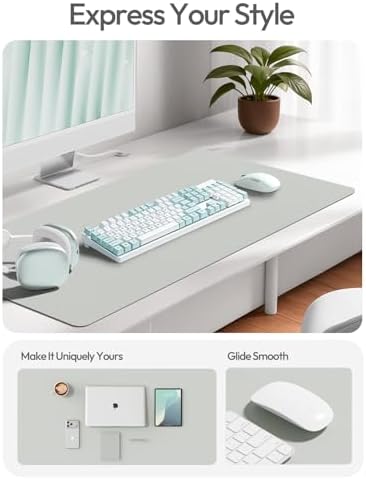 YSAGi Leather Desk Protector, Office Mat, Large Mouse Mat, Non-Slip PU Leather Blotter, Laptop Desk Mat, Waterproof Writing Pad for Office and Home(Light Grey, 63" x 17.2")