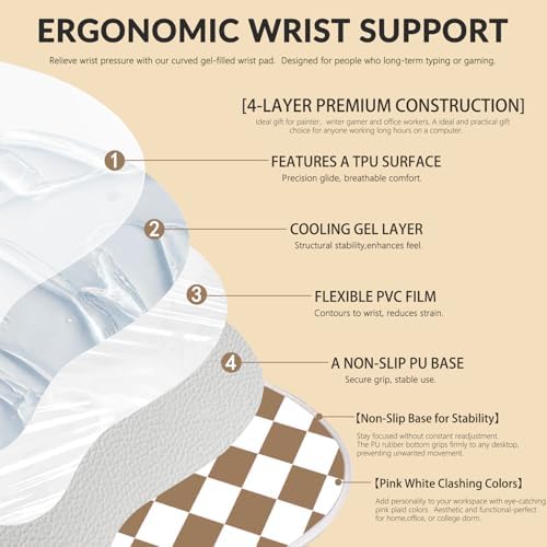 Mouse Pad with Gel Wrist Rest for Mouse Ergonomic Mouse Wrist Rest Non-Slip Silicone Cool Clear Checkered Mousepad with Wrist Support for Computer Gaming Laptop Home Office Desk Accessory Brown Plaid