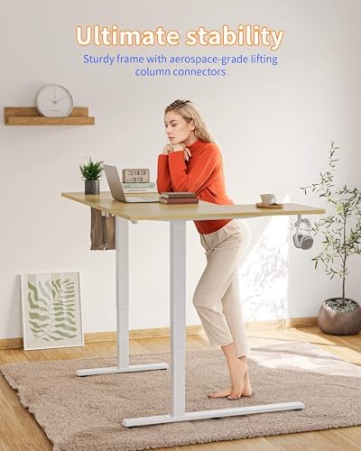 YIHAYO Reversiable L-Shaped Electric Standing Desk, 59 Inches Stand Up Corner Desk, Sit and Stand Up for Work Office Home, Ergonomic Rising Computer Table with Splice Board, Natural