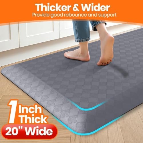 1" Thick Kitchen Mats for Floor, Water Resistant Floor Rug, Grey/32" x 20"