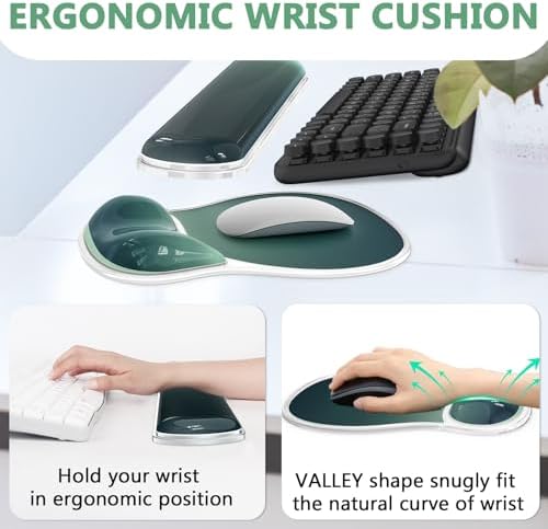 AKIT Ergonomic Mouse Pad and Keyboard Wrist Rest Set, Gel Mousepad, Green