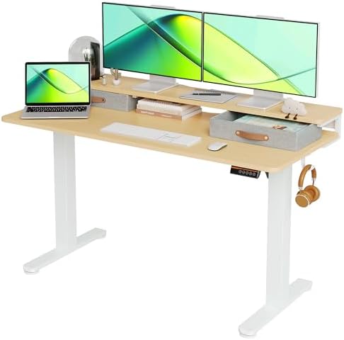 Seang Electric Standing Desk with 2 Drawers, 55 Inch, Natural