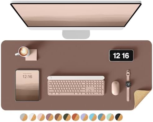 YSAGi Double-Sided Desk Pad, 31.5"x15.7"Leather Desk Mat, Eco Cork Desk Pad Protector,Large Mouse Pad,Waterproof Desk Blotter for Office/Home(Chocolate)