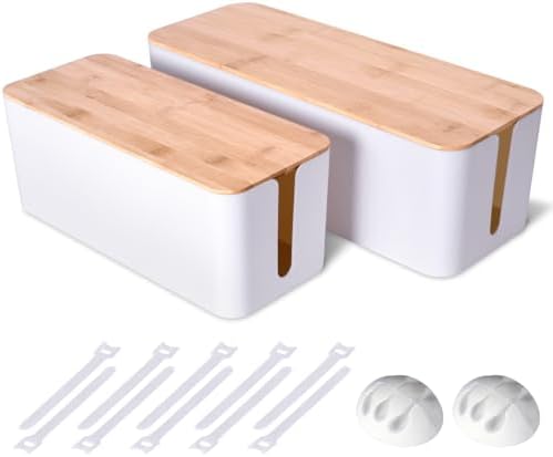 Naeety 2Pack Cable Management Box,Wooden Style Cord Organizer Cord Hide Box