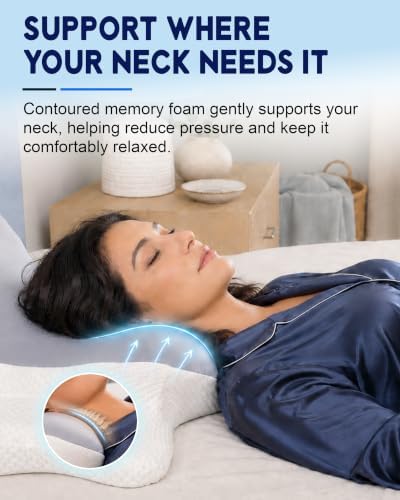 Cervical Pillow for Neck Pain Relief Ergonomic Contour Memory Foam Support