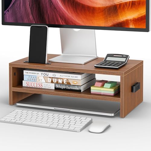 BONTEC Wooden Monitor Stand Riser for Desk, 2-Tier Computer Monitor Stand