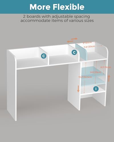 LAND·VOI Desktop Bookshelf, Countertop Storage Hutch with 5 Shelves for Computer Desk, Desk Organizer for Home Office Dorm, Dressing Tabletop, Bar Countertop, White EDS01W