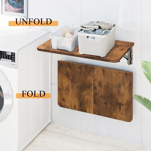 TEAMIX Wall Mounted Folding Table for Small Spaces, Rustic Floating Desk