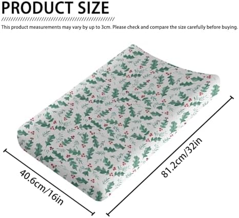Watercolor Christmas Leaves Winter Holiday Pattern Baby Changing Pad Cover, Unisex Christmas Nursery Diaper Changing Table Pad Mat Sheet for Boys Girls-16x32