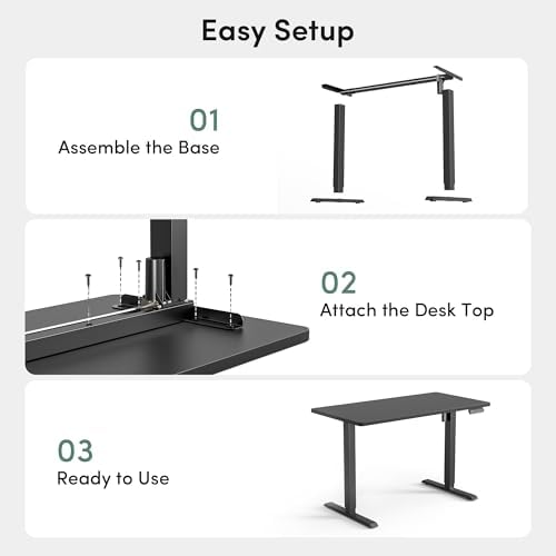 CubiCubi 55 x 28 Large One-Piece Electric Adjustable Standing Desk, Black
