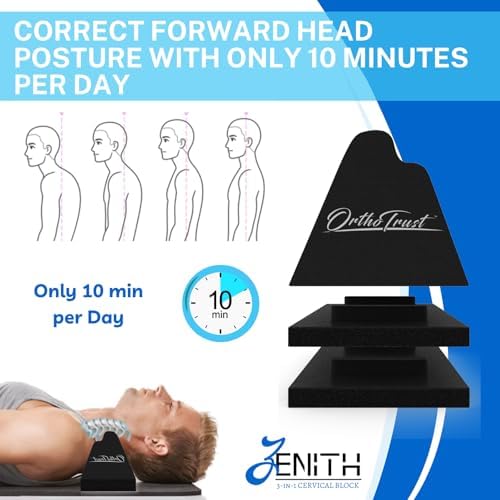 Zenith Cervical Traction Orthotic Chiropractic Neck Corrector 3-in-1 Device for Stretching Forward Head Posture Physical Therapy & Pain Relief