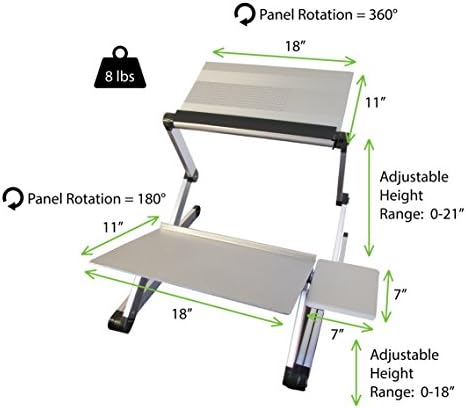 WorkEZ Adjustable Standing Desk Converter, Sit to Stand Desk Riser, Standing Desk for Laptop Monitor, Adjustable Height & Angle Negative Tilt, Silver