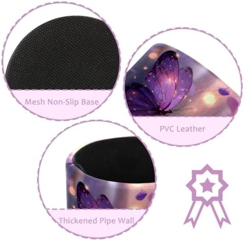 Leather Pen Holder for Desk, Purple Butterfly Pencil Cup Pen Organizer Makeup Brush Holder for Office Home Kids Countertop Desk Accessory Storage