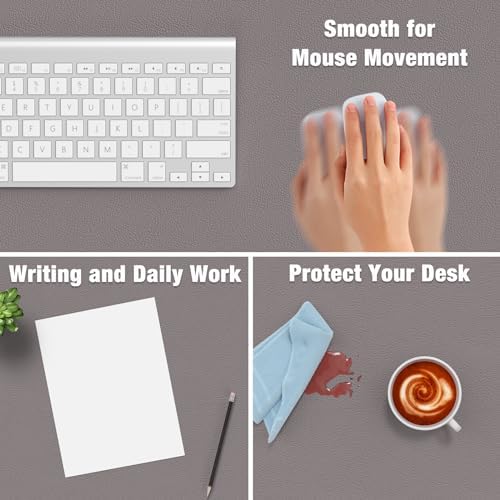 Hsurbtra Desk Pad, 30" x 14" PU Leather Desk Mat, XL Extended Mouse Pad, Waterproof Desktop Blotter Protector, Non-Slip Ultra Thin Large Laptop Keyboard Writing Mat for Office Home, Light Gray