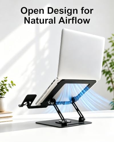 2-in-1 Laptop Stand with Phone Holder, 360° Swivel Laptop Riser for Desk
