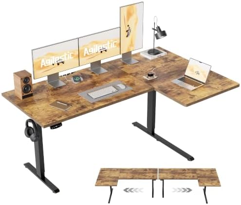 Agilestic 59 * 35 Inch Reversible L Shaped Electric Standing Desk, White