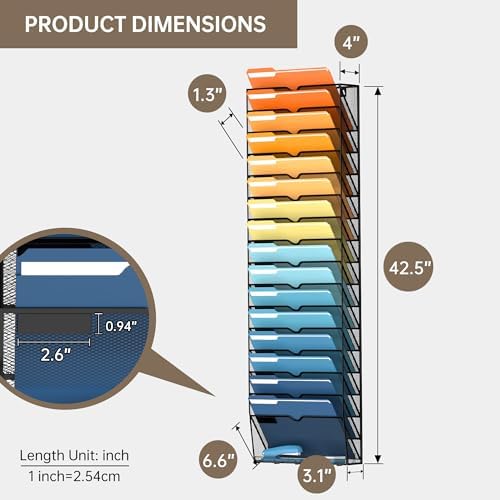 17-Tier Hanging Wall File Organizer with Hooks for Office Organization