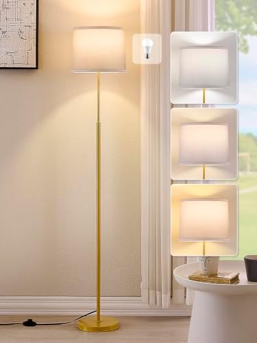 60" Modern Floor Lamp with Linen Shade, 3 Color LED Bulb & Foot Switch