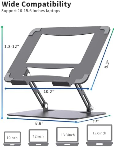 SOUNDANCE Laptop Stand, Heavy Metal Base, Adjustable, 10-15.6"，Grey