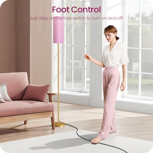 Dimmable Pink Floor Lamp for Living Room with Remote and Foot Switch, Corner Floor Lamp, 64.4'' Standing Tall Lamp, 10W 900LM Bulb Included, 3000K-6500K, Linen Shade, Gold Pink, FCC Listed DP06LD05W1