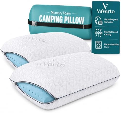 Vaverto Camping Pillow, Backpacking Memory Foam Travel Pillow 2-Pack