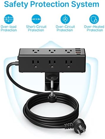 CCCEI Desk Clamp Power Strip with 9 Outlets, Desktop Edge Mount Surge Protector with USB-A and 45W USB-C Ports, Widely Spaced Desk Outlet Fast Charging Station, 10 FT Flat Plug, Fit 1.6 inch Table.