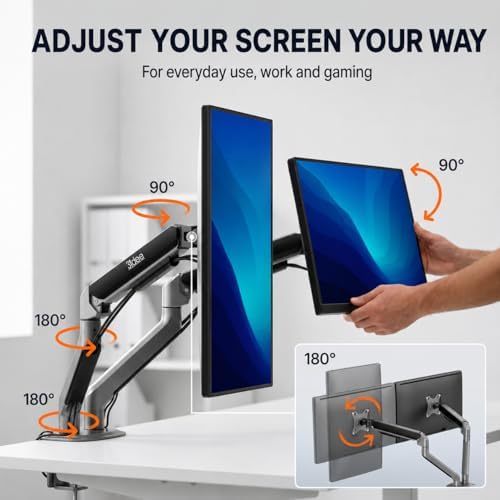 3IDEE FlexiLite Dual Monitor Arm Desk Mount for 17-32" Screens, Holds up to 20 lbs per Monitor, Slim Aluminium Design, Fully Adjustable, Quick Box to Desk Setup, Clamp/Grommet Base, VESA 75/100