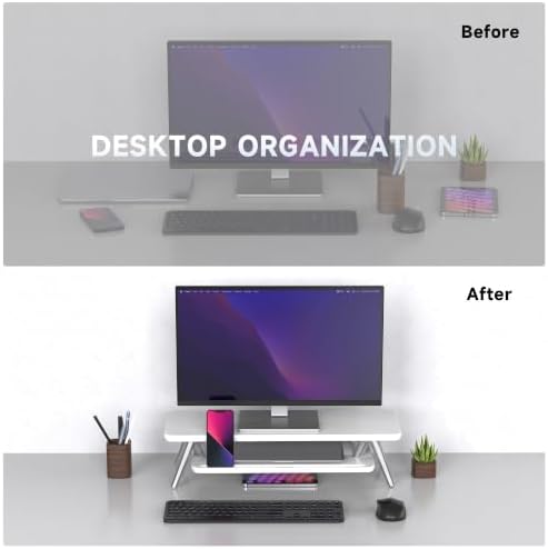 Fenge Monitor Stand Riser, Wooden Desk Shelf with 2-Tier Storage