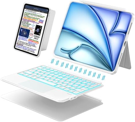 iPad Air 11 inch Case with Keyboard (M4/M3/M2, 2026/2025/2024), Pro 11, A16 11/10th, Magnetic Detachable Keyboard, Trackpad, Backlit, Adjustable Stand, Slim for Air 5/4th Gen 10.9" (White)