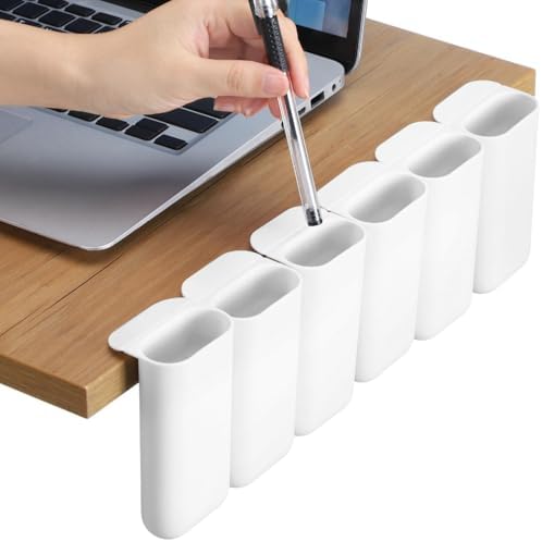 Resurhang 6 Pcs Monitor Pen Pencil Holders DIY Screen Pen Holder Computer Monitor Pencil Holder Desktop Accessories PP Self Adhesive Desk Organizer for Office Classroom Gadget Storage(White)