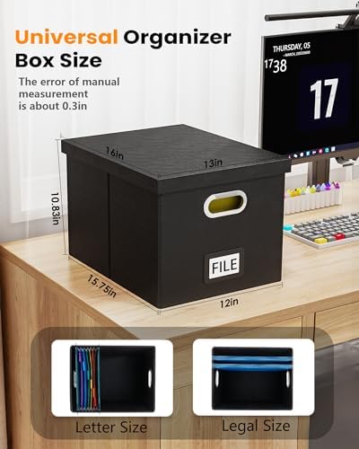 Oterri File Organizer Box with Lid - Portable Hanging File Box for Letter/Legal Files, Office/Decor/Home, 1 Pack, Black Leather