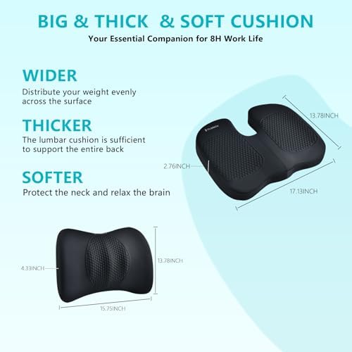 FLORICH Car Seat Cushion and Back Support for Office Chair Memory Foam Chair Cushions Pressure Relief Seat Pads with Gel Massage Point Lumbar Support Relief Sciatica & Tailbone (Black)