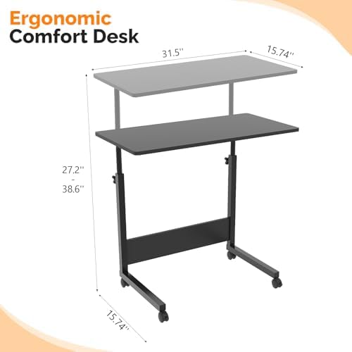 FCH Portable Computer Workstation, Standing Desk Adjustable Height, Small Computer Desk w/Rolling, Sit Stand Laptop Desk TV Tray for Bed Sofa Hospital Reading Eating,Black, 31.5"