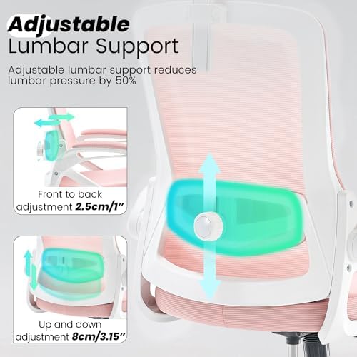Fizzin Pink Office Chair, Desk Chair with Adjustable Lumbar Support