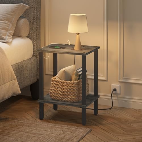 TUTOTAK End Table with Charging Station, Side Table Set of 2, Nightstand
