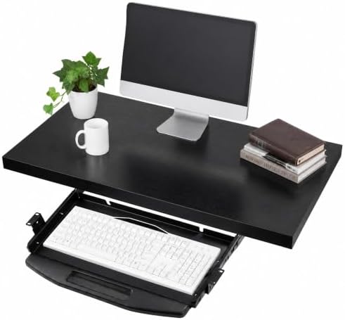 JOLENE.K Heavy-Duty 19" Under Desk Keyboard Tray – Slide-Out Steel Drawer with Smooth Ball Bearing Slides, Ergonomic Space-Saving Design for Desks 22"+ Wide – Black, Without Touchpad