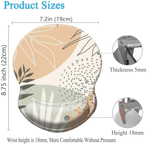 Ergonomic Mouse Pad with Wrist Support, Pain Relief Comfort Wrist Rest Pad with Non-Slip PU Base for Gaming, Home, Office & Travel, Abstract Boho Leaves